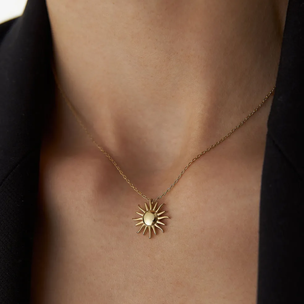 14k Gold Glowing Sun Charm Necklace