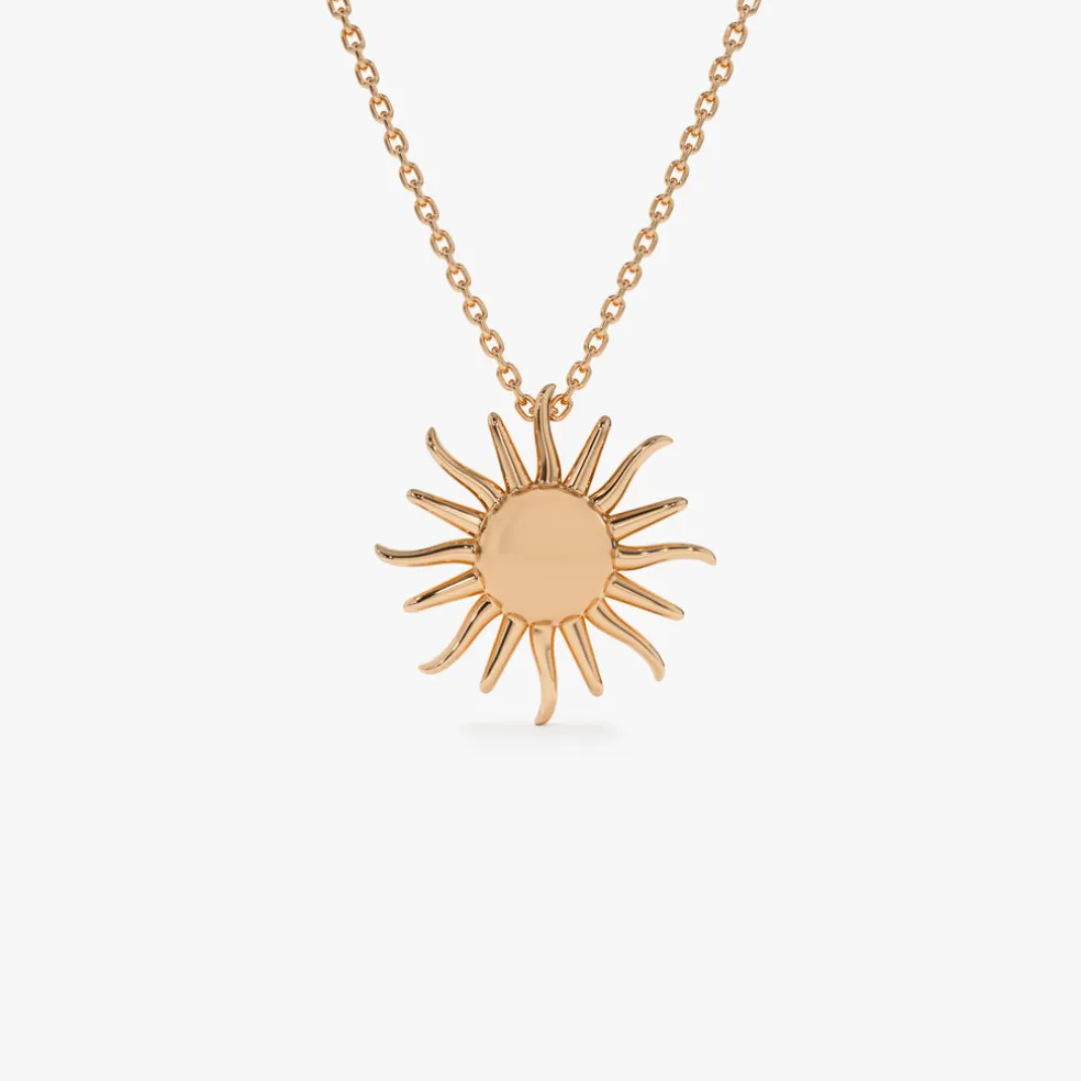 14k Gold Glowing Sun Charm Necklace