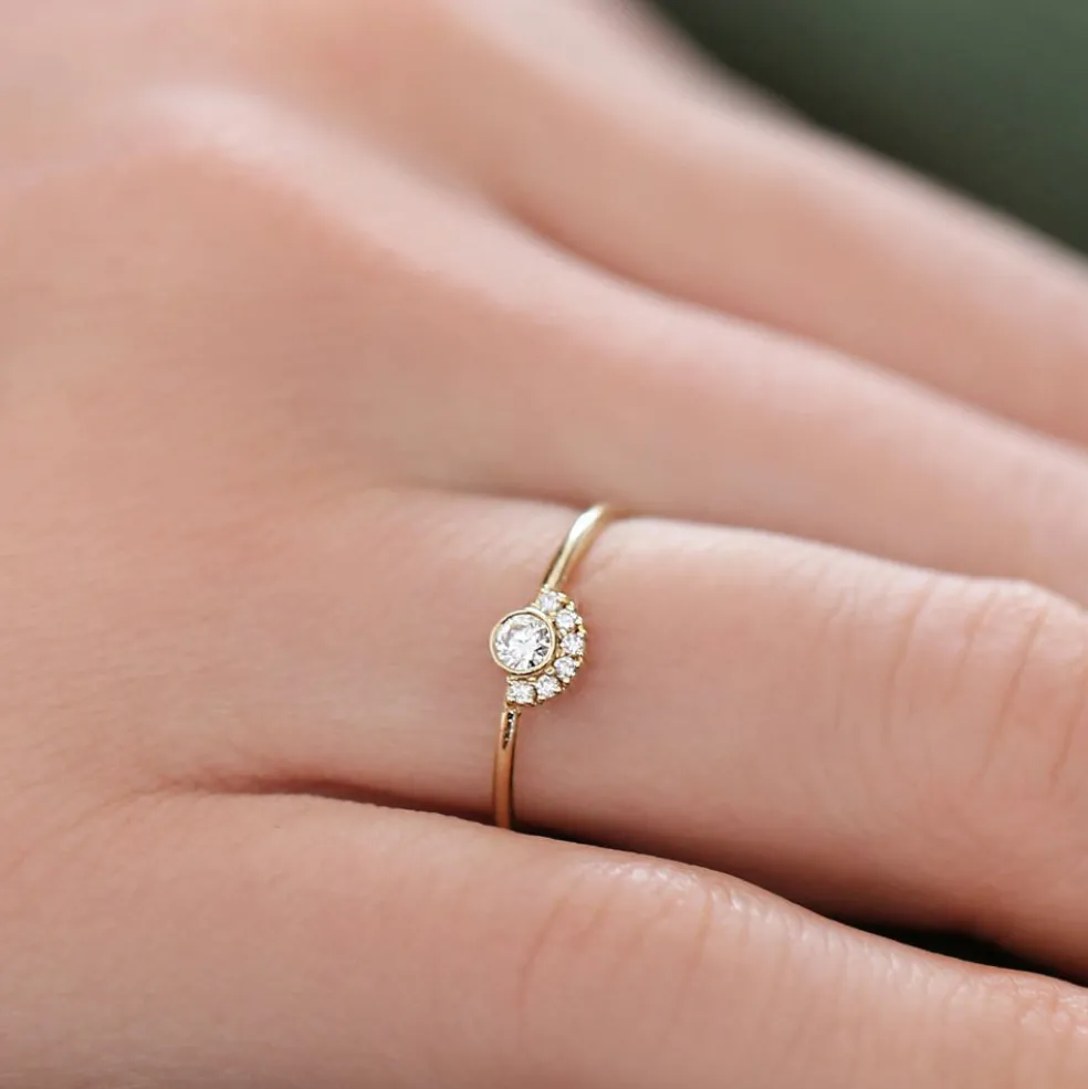 14K Gold Half Halo Diamond Ring