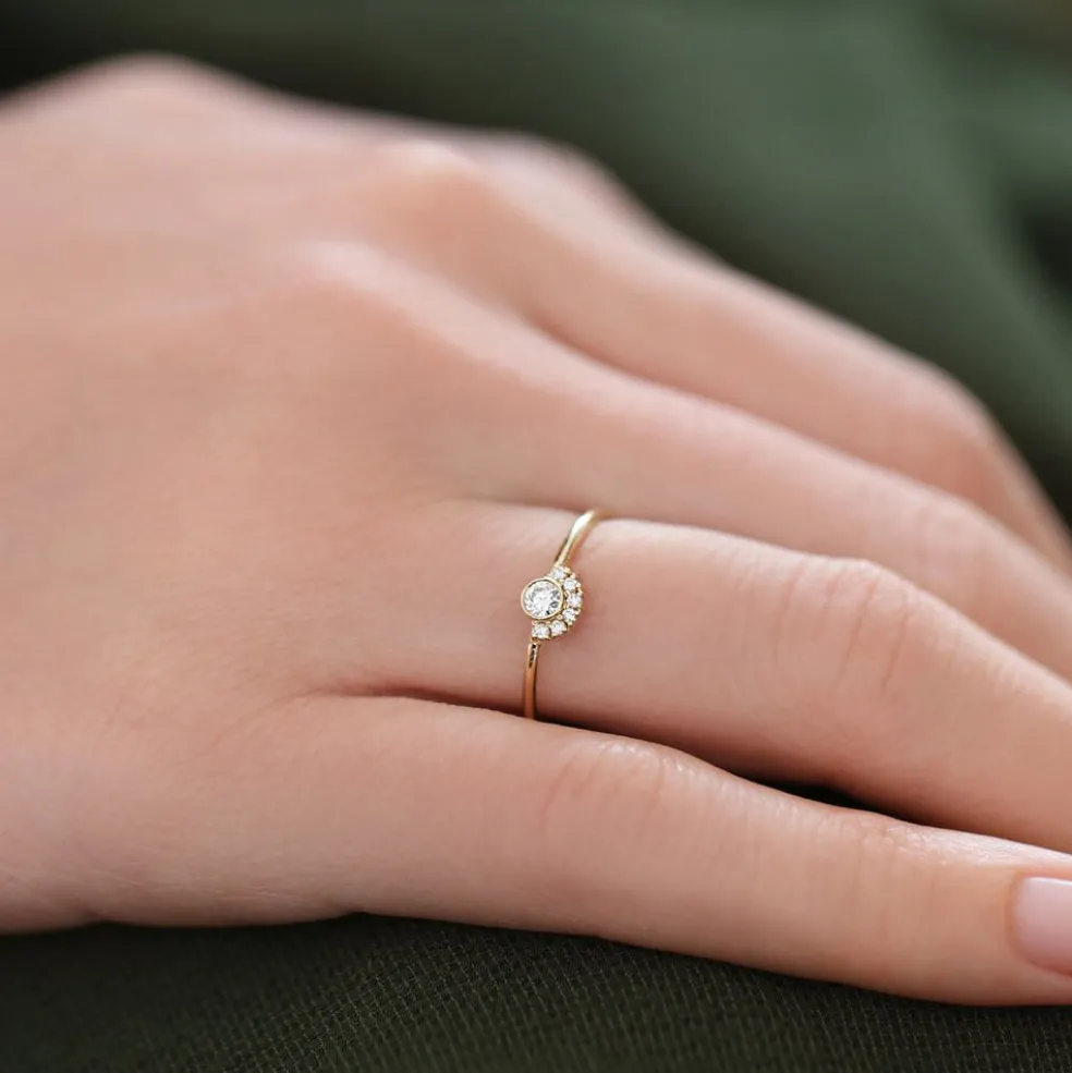 14K Gold Half Halo Diamond Ring