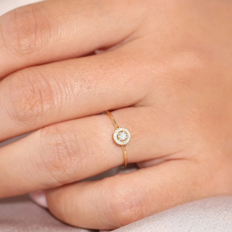 14K Gold Halo Diamond Ring