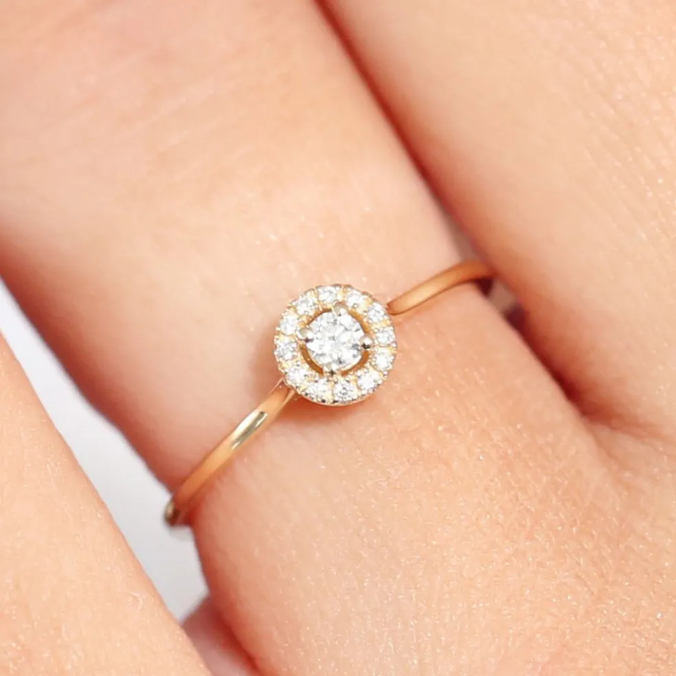14K Gold Halo Diamond Ring