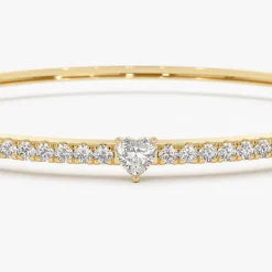 14k Gold Heart Shaped and Round Diamond Bangle