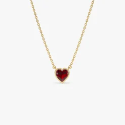 14K Gold Heart Shaped Garnet Layering Necklace