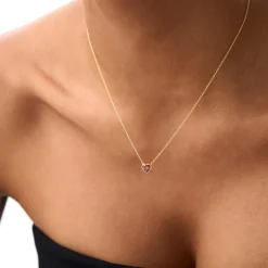 14K Gold Heart Shaped Garnet Layering Necklace