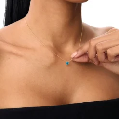 14K Gold Heart Shaped London Blue Topaz Layering Necklace