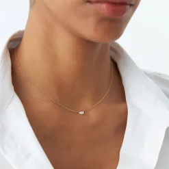 14K Gold Horizontal Pear Shape Diamond Solitaire Necklace