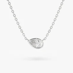 14K Gold Horizontal Pear Shape Diamond Solitaire Necklace