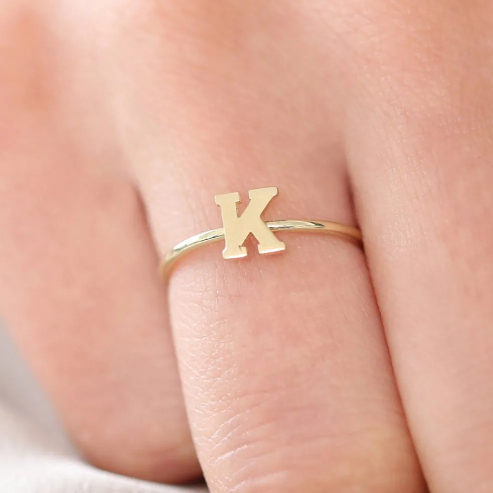 14K Gold Initial Letter Ring
