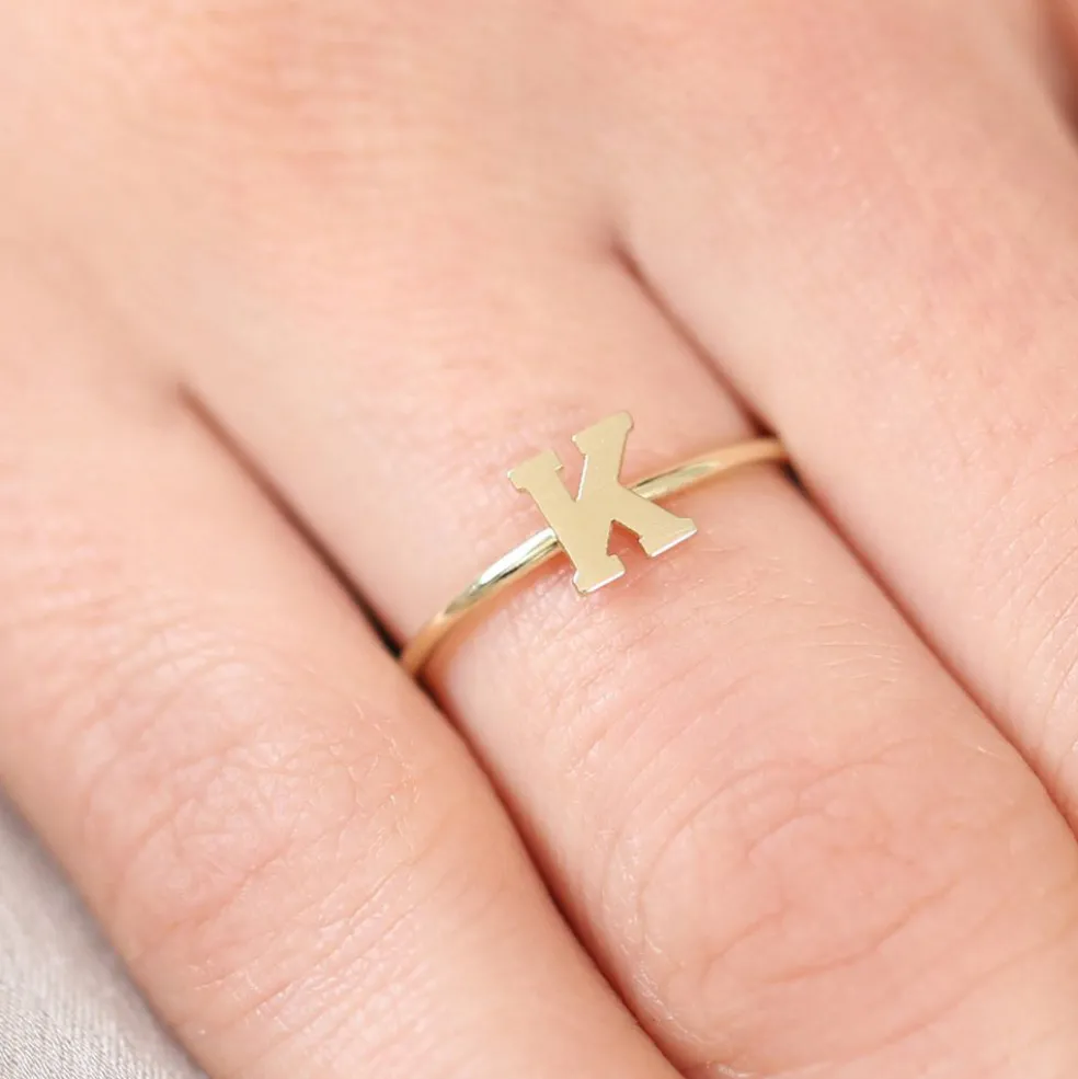 14K Gold Initial Letter Ring