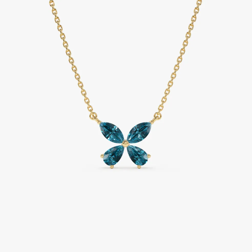 14K Gold London Blue Topaz Butterfly Necklace