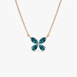 14K Gold London Blue Topaz Butterfly Necklace