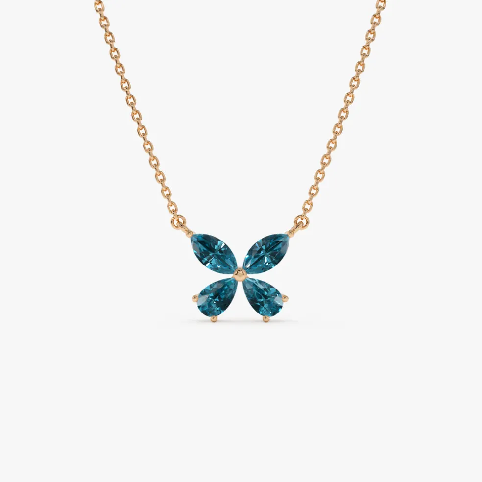 14K Gold London Blue Topaz Butterfly Necklace