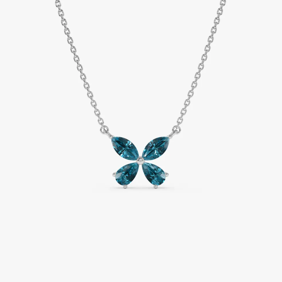 14K Gold London Blue Topaz Butterfly Necklace