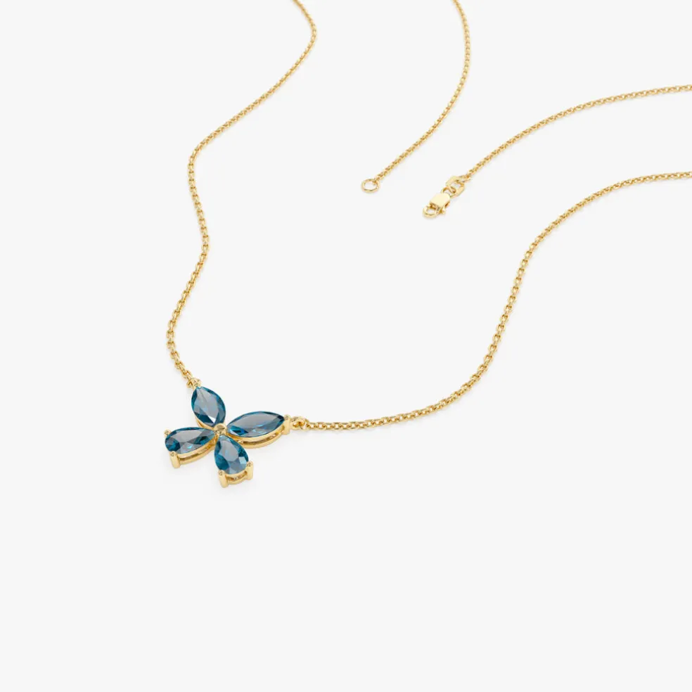 14K Gold London Blue Topaz Butterfly Necklace