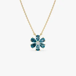 14K Gold London Blue Topaz Flower Necklace