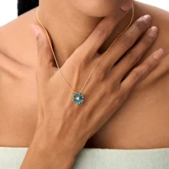 14K Gold London Blue Topaz Flower Necklace