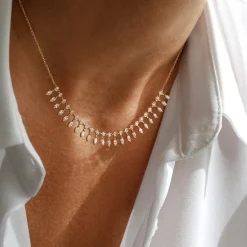 14k Gold Marquise and Round Diamonds Statement Piece Necklace