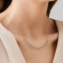 14k Gold Marquise and Round Diamonds Statement Piece Necklace