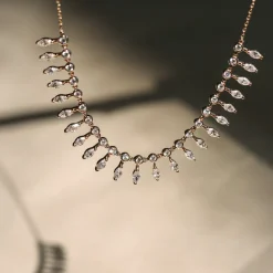 14k Gold Marquise and Round Diamonds Statement Piece Necklace