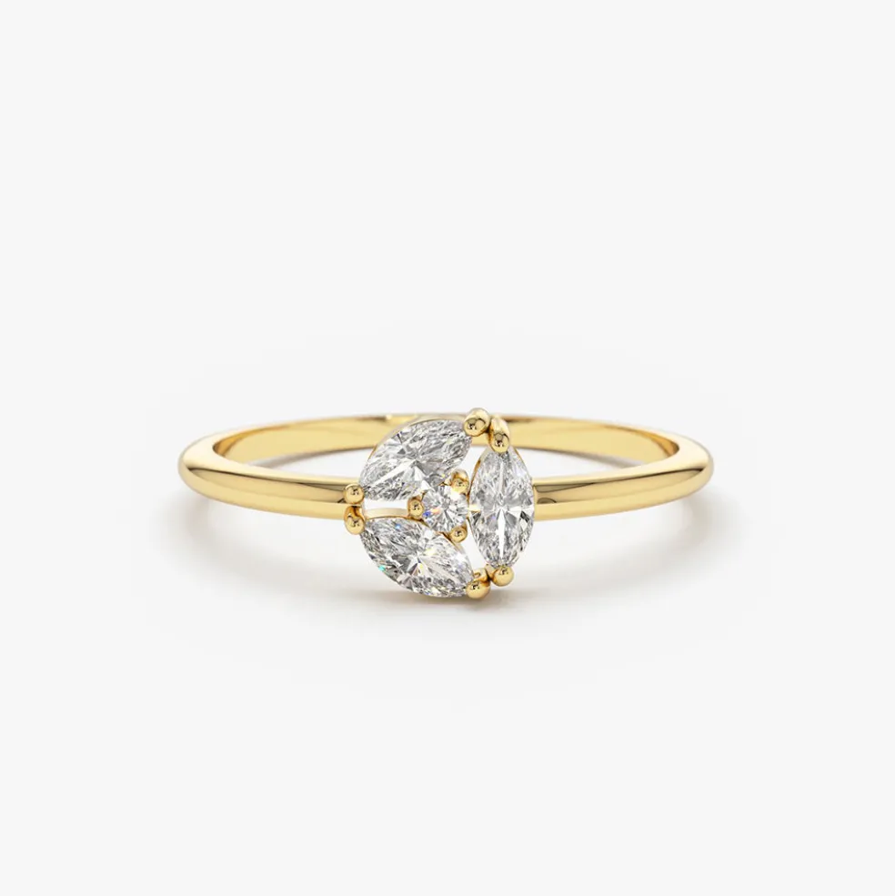 14K Gold Marquise Diamond Cluster Ring