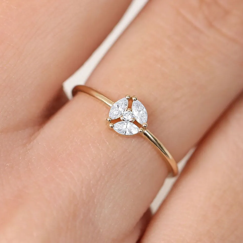 14K Gold Marquise Diamond Cluster Ring