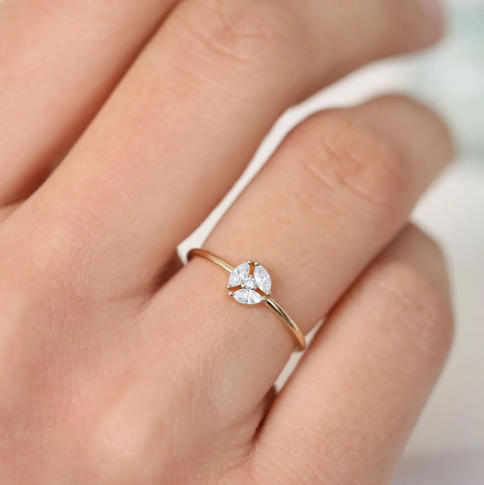14K Gold Marquise Diamond Cluster Ring