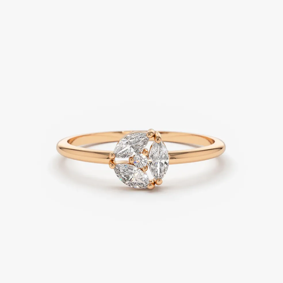 14K Gold Marquise Diamond Cluster Ring