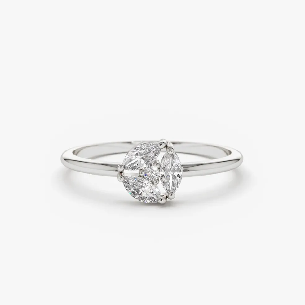 14K Gold Marquise Diamond Cluster Ring