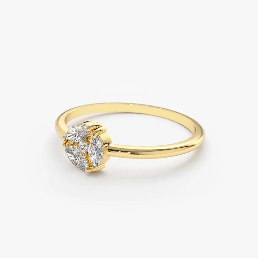 14K Gold Marquise Diamond Cluster Ring