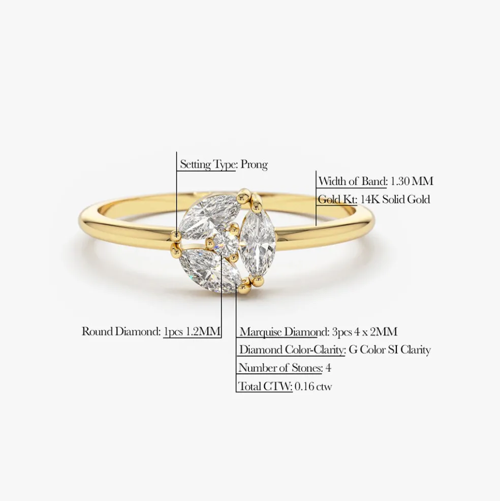 14K Gold Marquise Diamond Cluster Ring