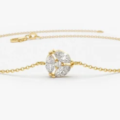 14K Gold Marquise Diamond Cluster Bracelet