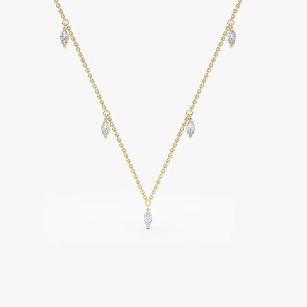 14k Gold Marquise Diamond Dangling Necklace