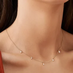14k Gold Marquise Diamond Dangling Necklace