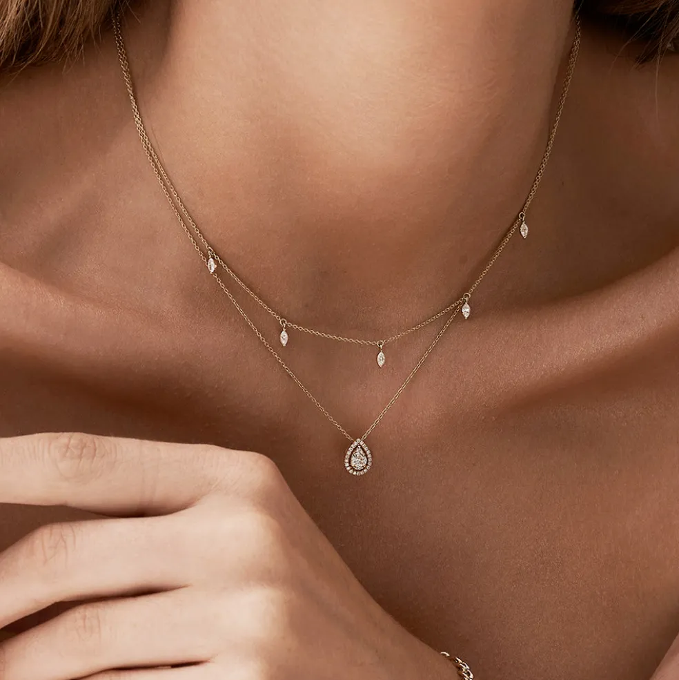 14k Gold Marquise Diamond Dangling Necklace