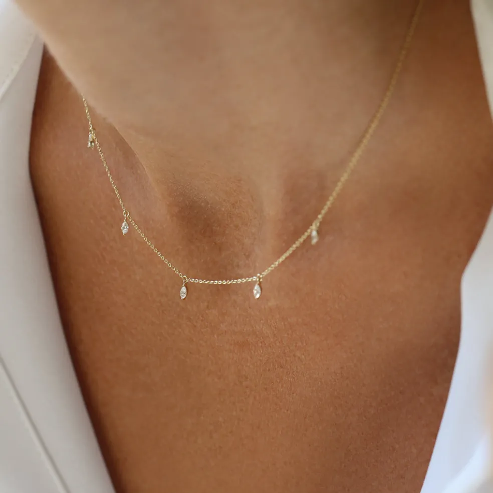 14k Gold Marquise Diamond Dangling Necklace