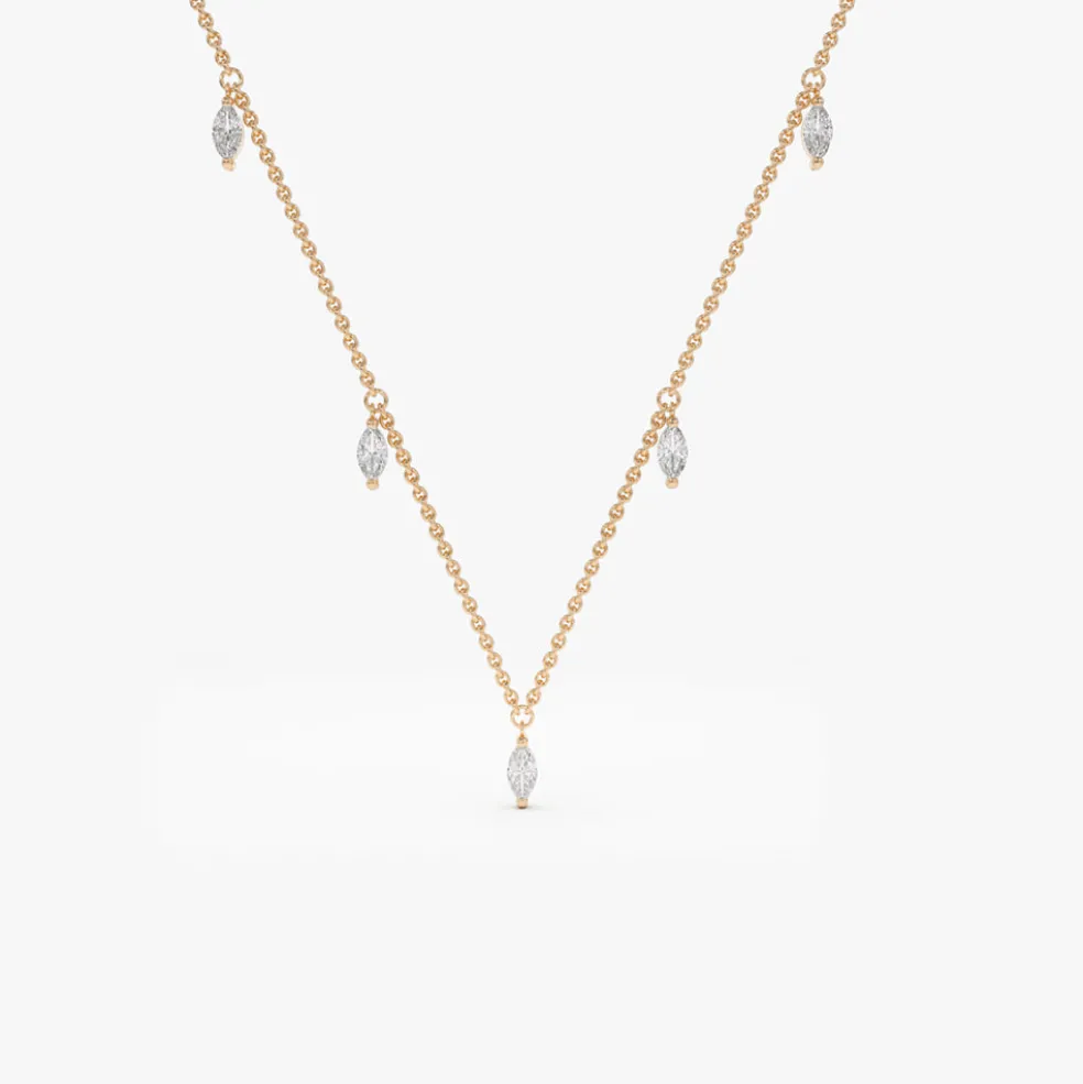 14k Gold Marquise Diamond Dangling Necklace