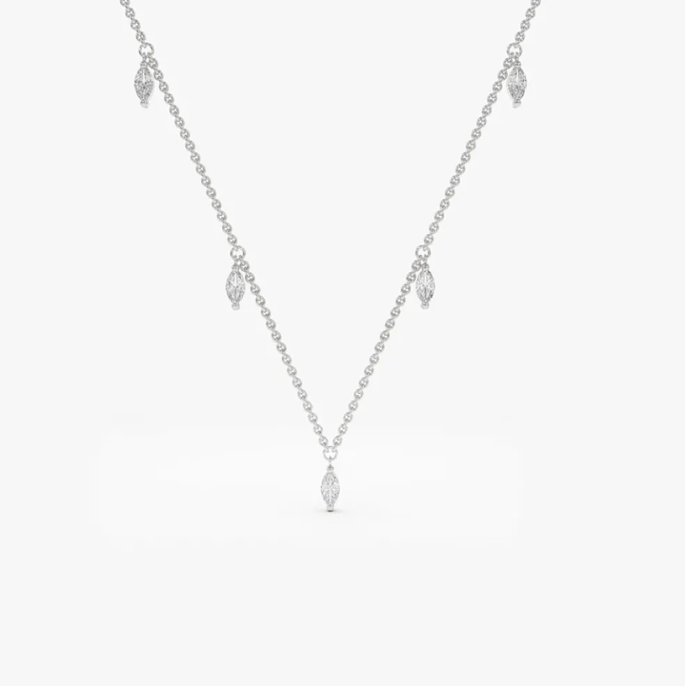 14k Gold Marquise Diamond Dangling Necklace