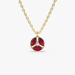 14K Gold Marquise Ruby Cluster Necklace