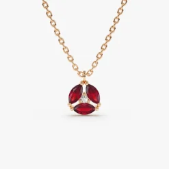 14K Gold Marquise Ruby Cluster Necklace