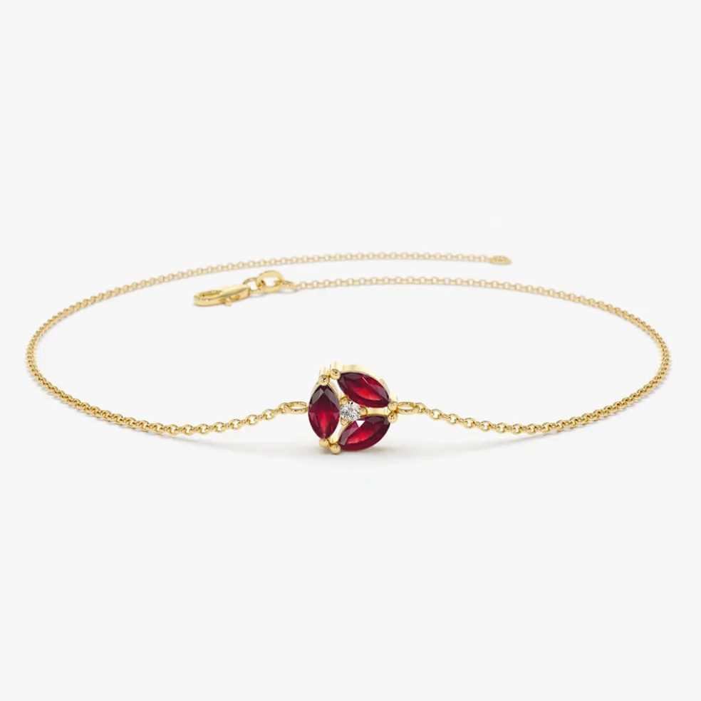 14K Gold Marquise Ruby Cluster Bracelet