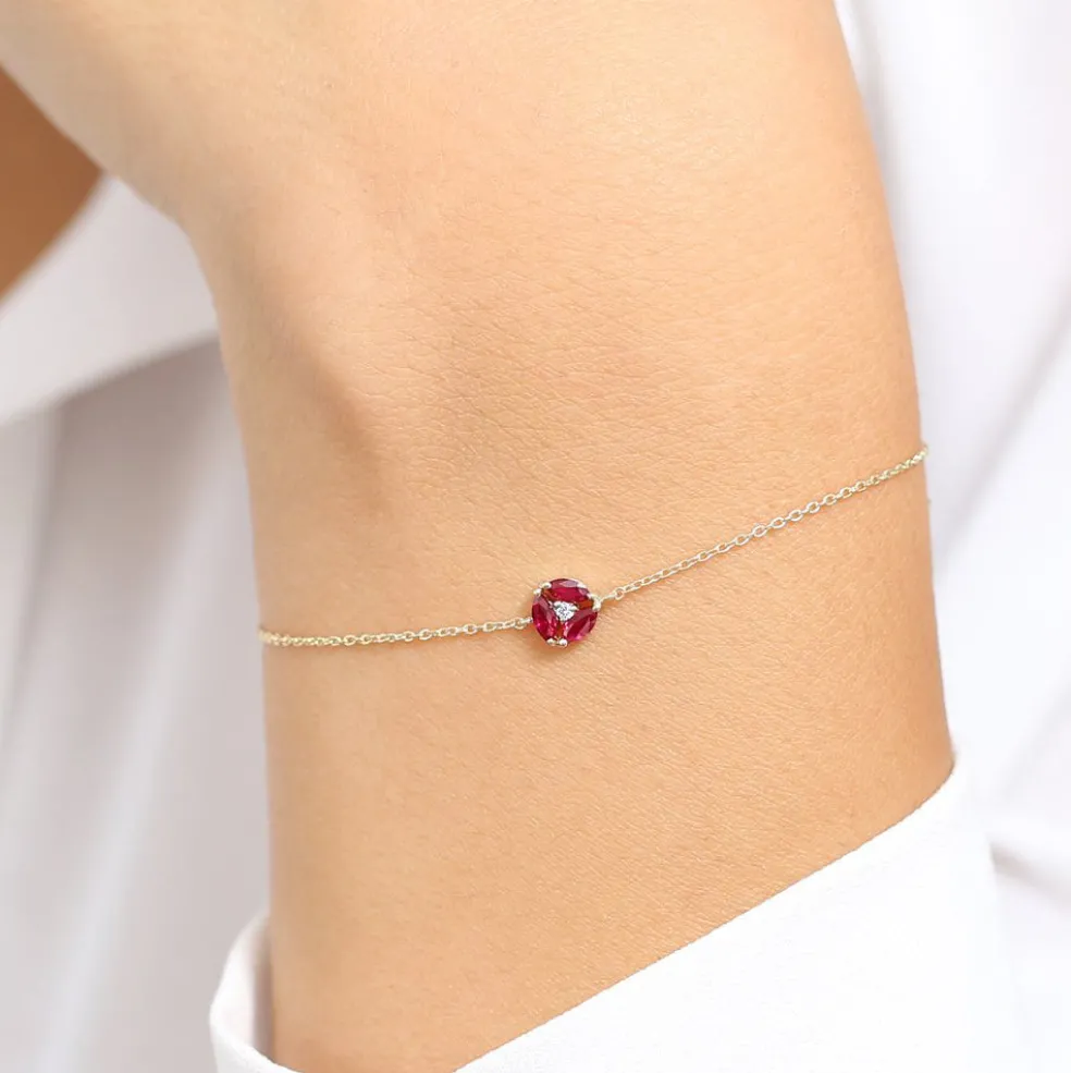 14K Gold Marquise Ruby Cluster Bracelet