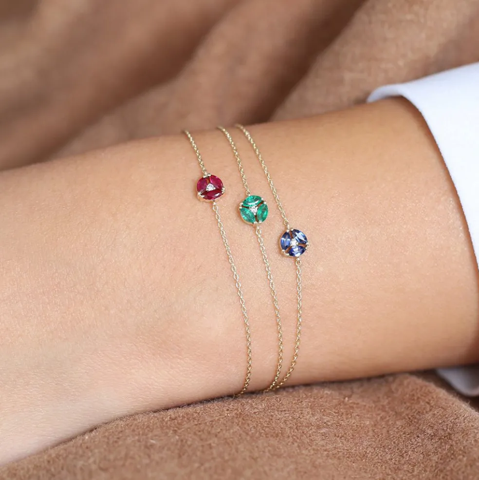 14K Gold Marquise Ruby Cluster Bracelet