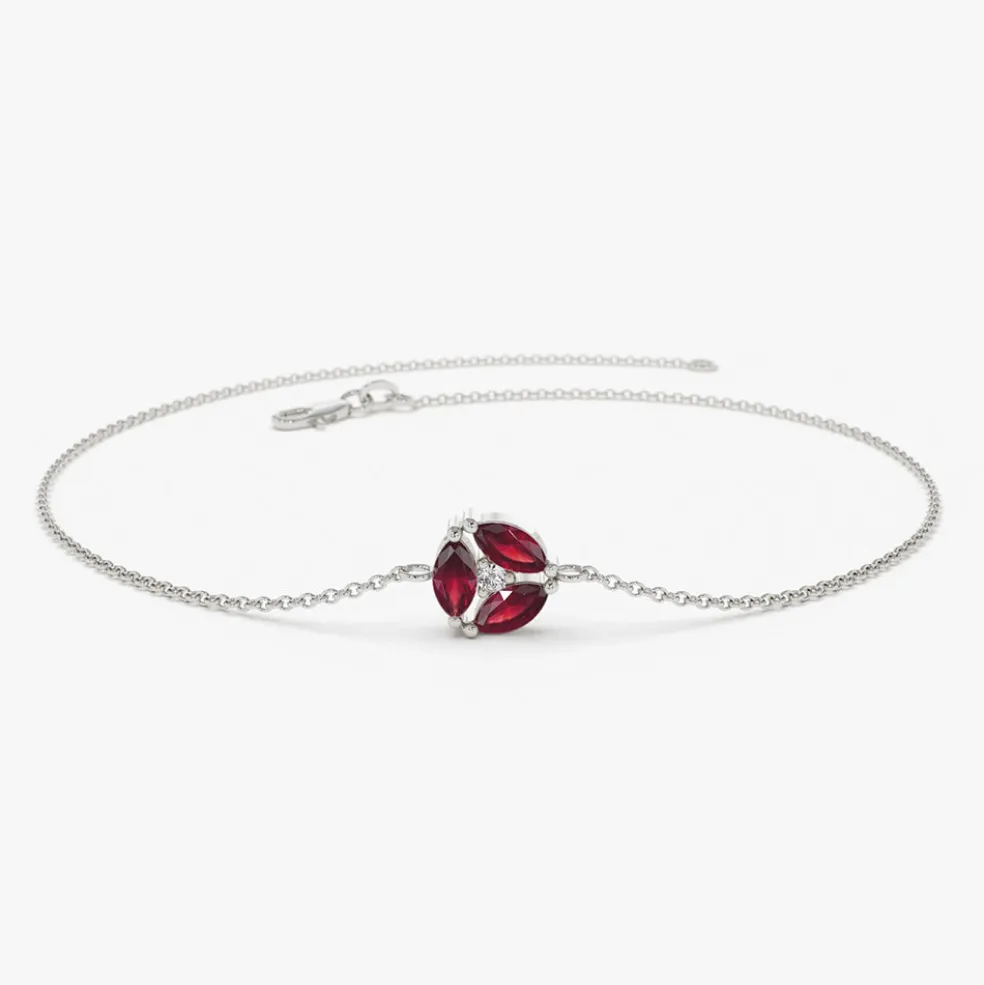 14K Gold Marquise Ruby Cluster Bracelet