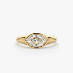 14k Gold Marquise Shape Baguette Diamond Ring
