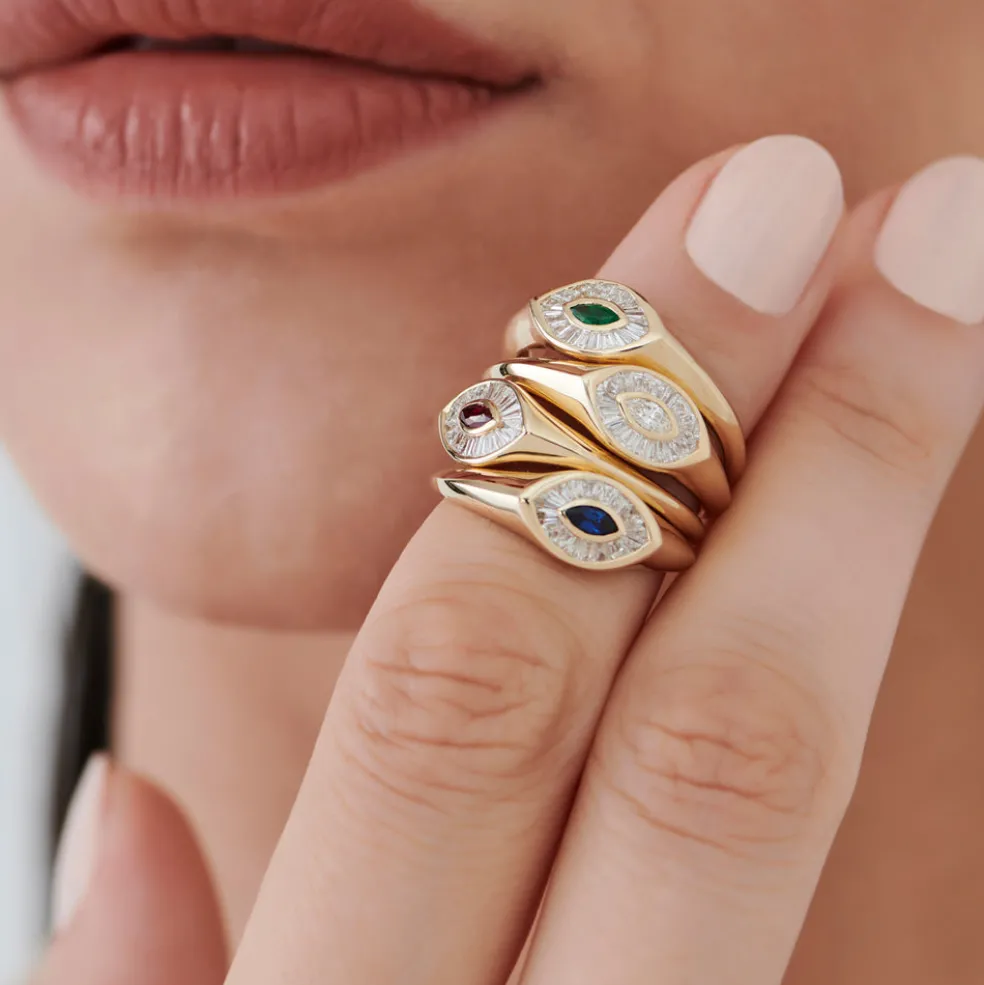 14k Gold Marquise Shape Baguette Diamond Ring