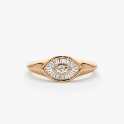 14k Gold Marquise Shape Baguette Diamond Ring