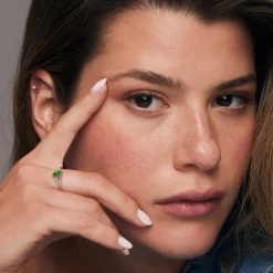 14k Gold Marquise Shape Emerald Ring with Baguette Accents