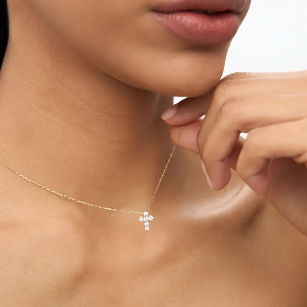 14K Gold Medium Diamond Cross Necklace