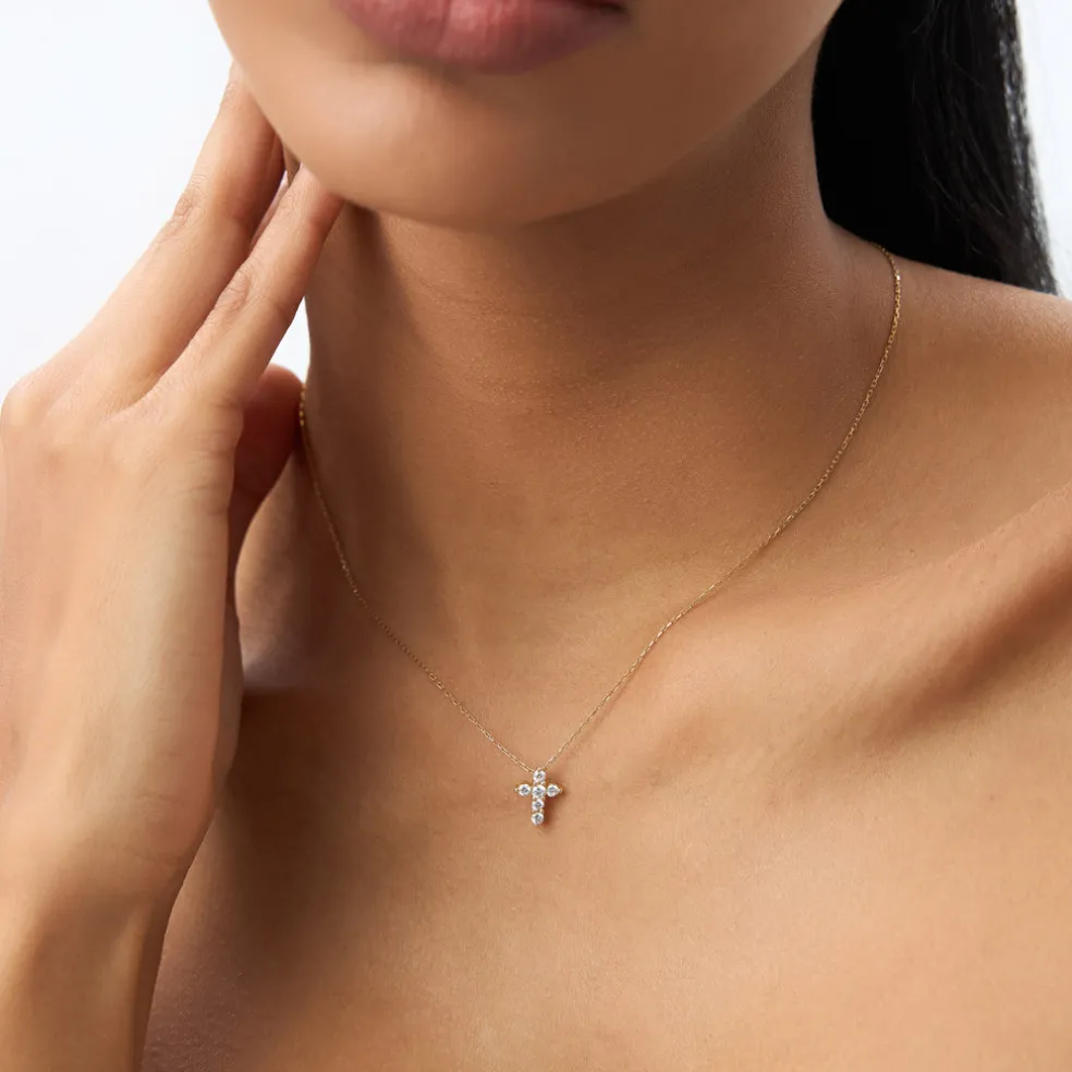 14K Gold Medium Diamond Cross Necklace